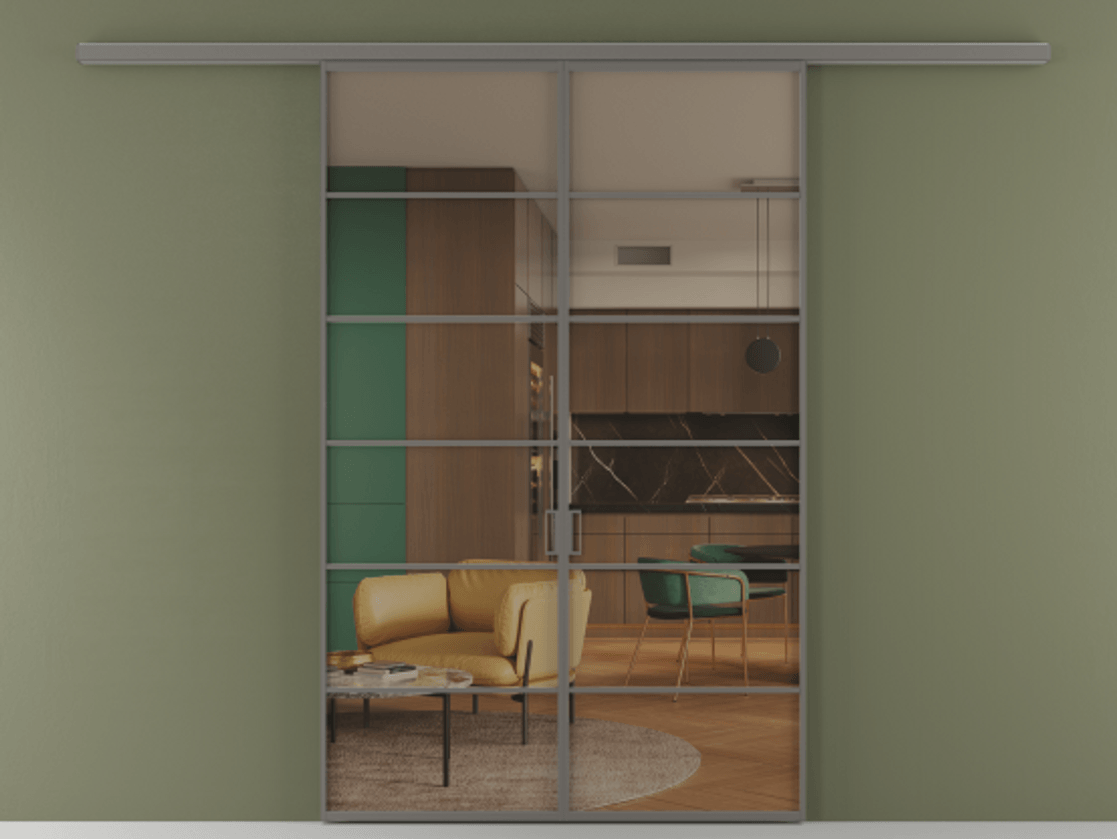 Перегородка Formato вдоль стены 2 створки АЛПР 040.04 Алюминий классический серый Прозрачное бронзовое стекло, триплекс Цена 361960 сом | Volhovec