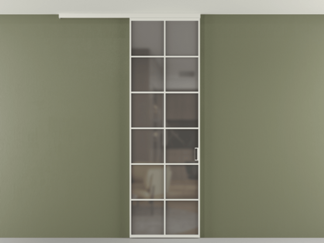 Перегородка Формато вдоль стены на потолок 1 створка АЛПР 040.05 Алюминий Белый Сатинированное серое стекло, триплекс Цена 144571 сом | Volhovec