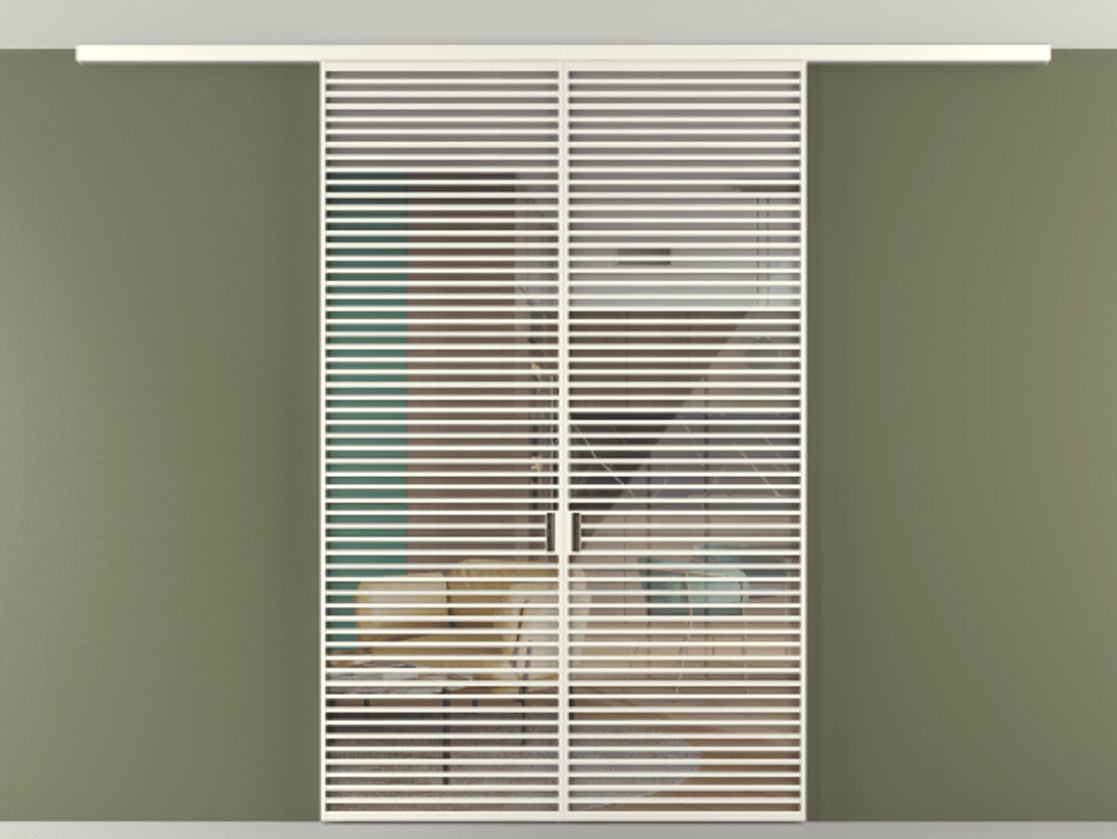 Перегородка Формато вдоль стены на потолок 2 створки АЛПР 040.07 Алюминий жемчужный Рефлективное прозрачное стекло "Стопсол", калёное Цена 553510 сом | Volhovec