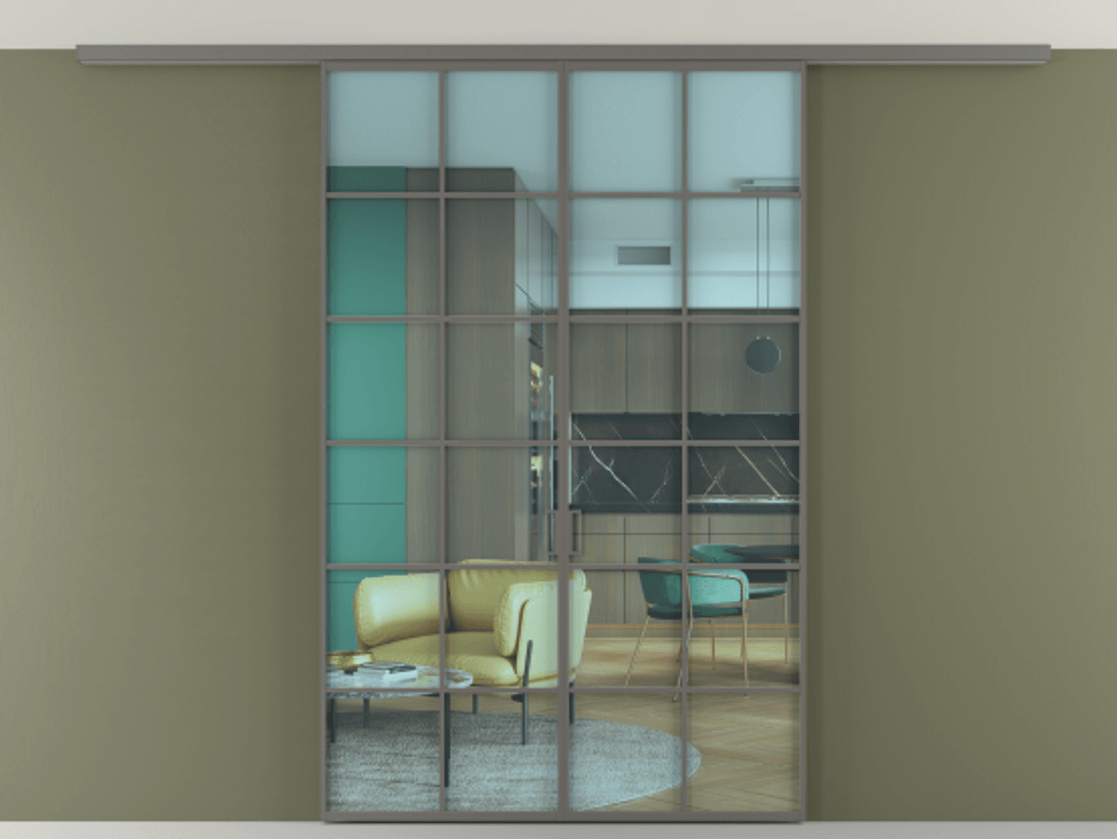 Перегородка Формато вдоль стены на потолок 2 створки АЛПР 040.05 Алюминий классический серый Прозрачное голубое стекло, триплекс Цена 290450 сом | Volhovec