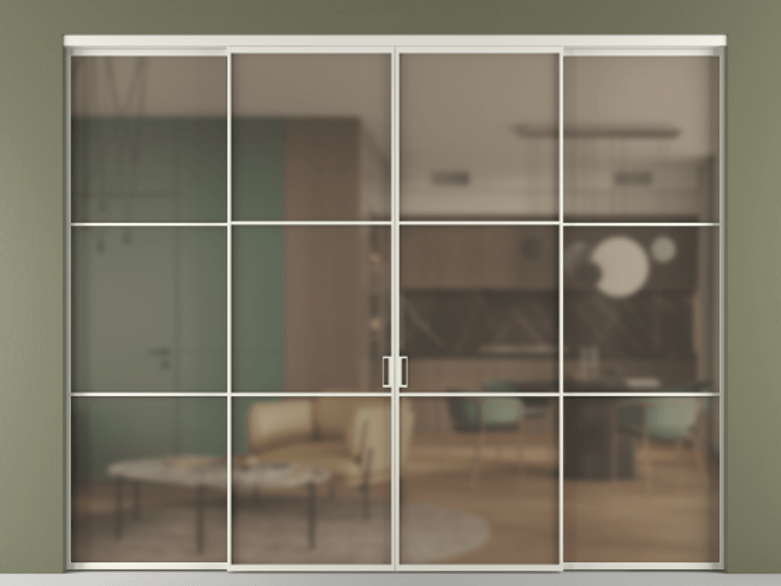 Перегородка Formato внутри проёма 4 створки АЛПР 040.03 Алюминий Белый Сатинированное бронзовое стекло, триплекс Цена 324000 ₽  | Volhovec