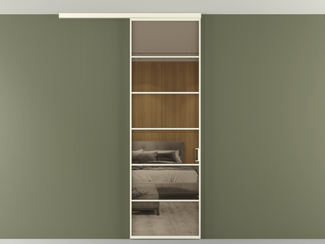 Перегородка Формато вдоль стены на потолок 1 створка АЛПР 040.04 Алюминий молочно-белый Рефлективное бронзовое стекло "Стопсол", калёное Цена 195240 сом | Volhovec