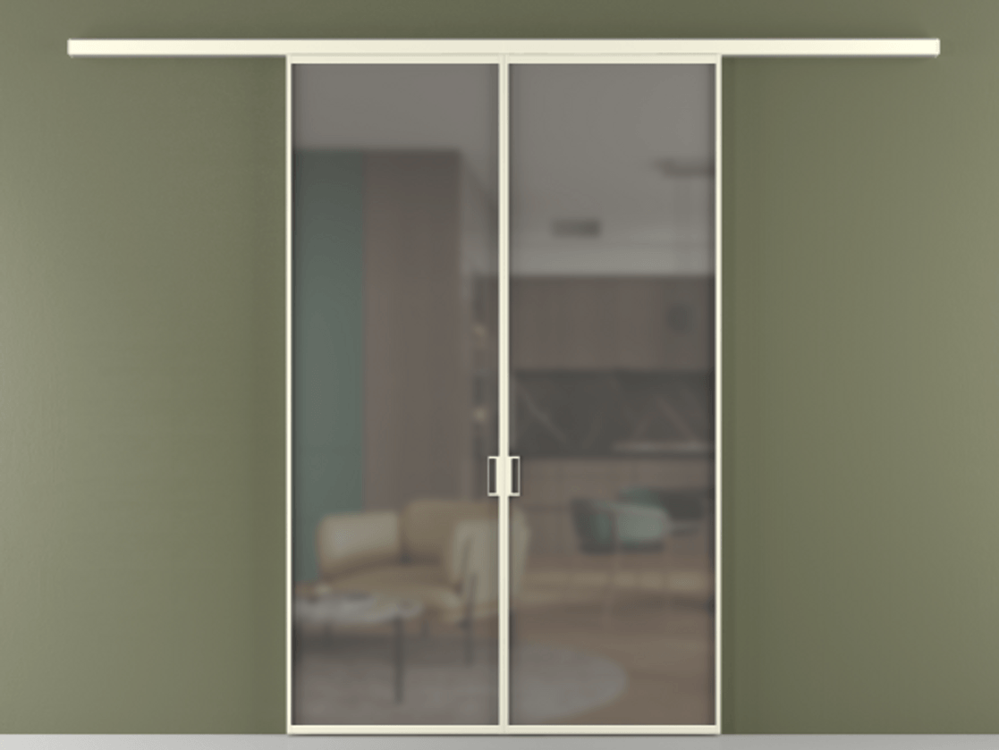 Перегородка Формато вдоль стены 2 створки АЛПР 040.01 Алюминий молочно-белый Сатинированное серое стекло, триплекс Цена 272780 сом | Volhovec