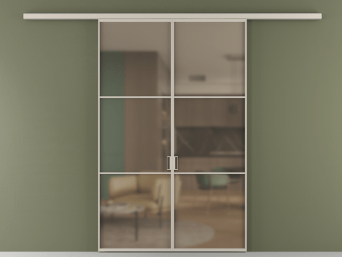 Перегородка Формато вдоль стены 2 створки АЛПР 040.03 Алюминий светло-бежевый Сатинированное бронзовое стекло, триплекс Цена 284580 сом | Volhovec