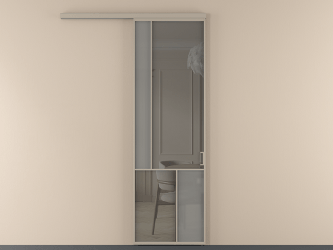 Перегородка Mosaic вдоль стены 1 створка АЛПР 041.20 Алюминий бисквитный Сатинированное серое стекло, триплекс, 6 мм + Прозрачное серое стекло, триплекс Цена 199520 сом | Volhovec