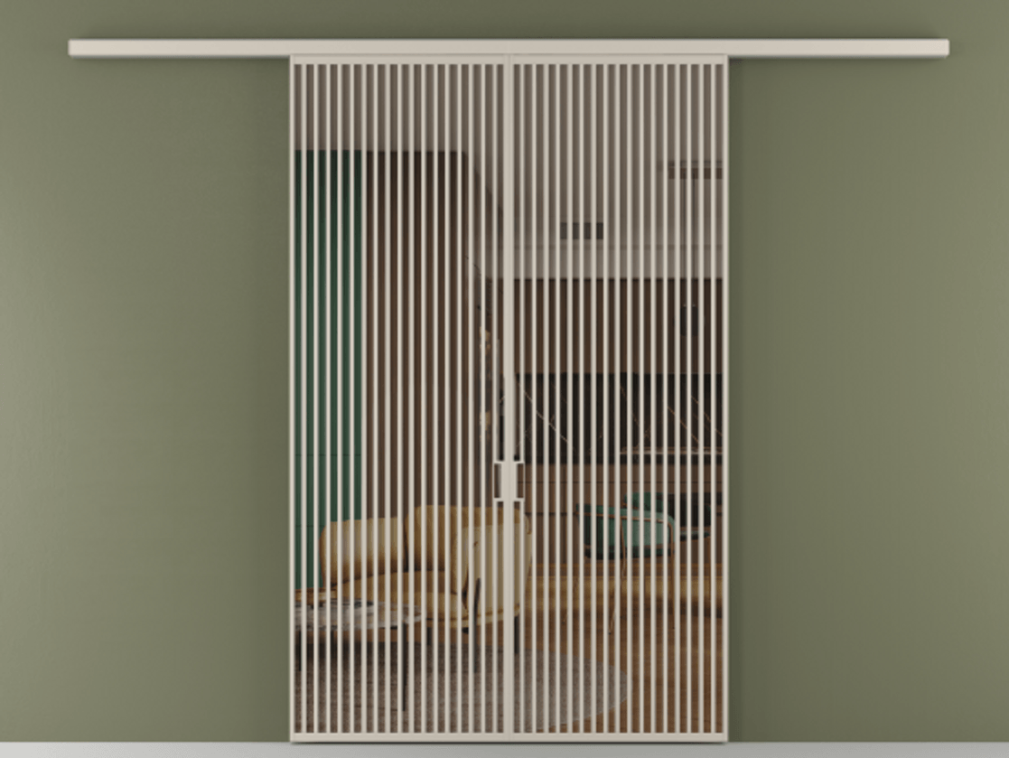 Перегородка Формато вдоль стены 2 створки АЛПР 040.06 Алюминий светло-бежевый Прозрачное бронзовое стекло, триплекс Цена 498610 сом | Volhovec