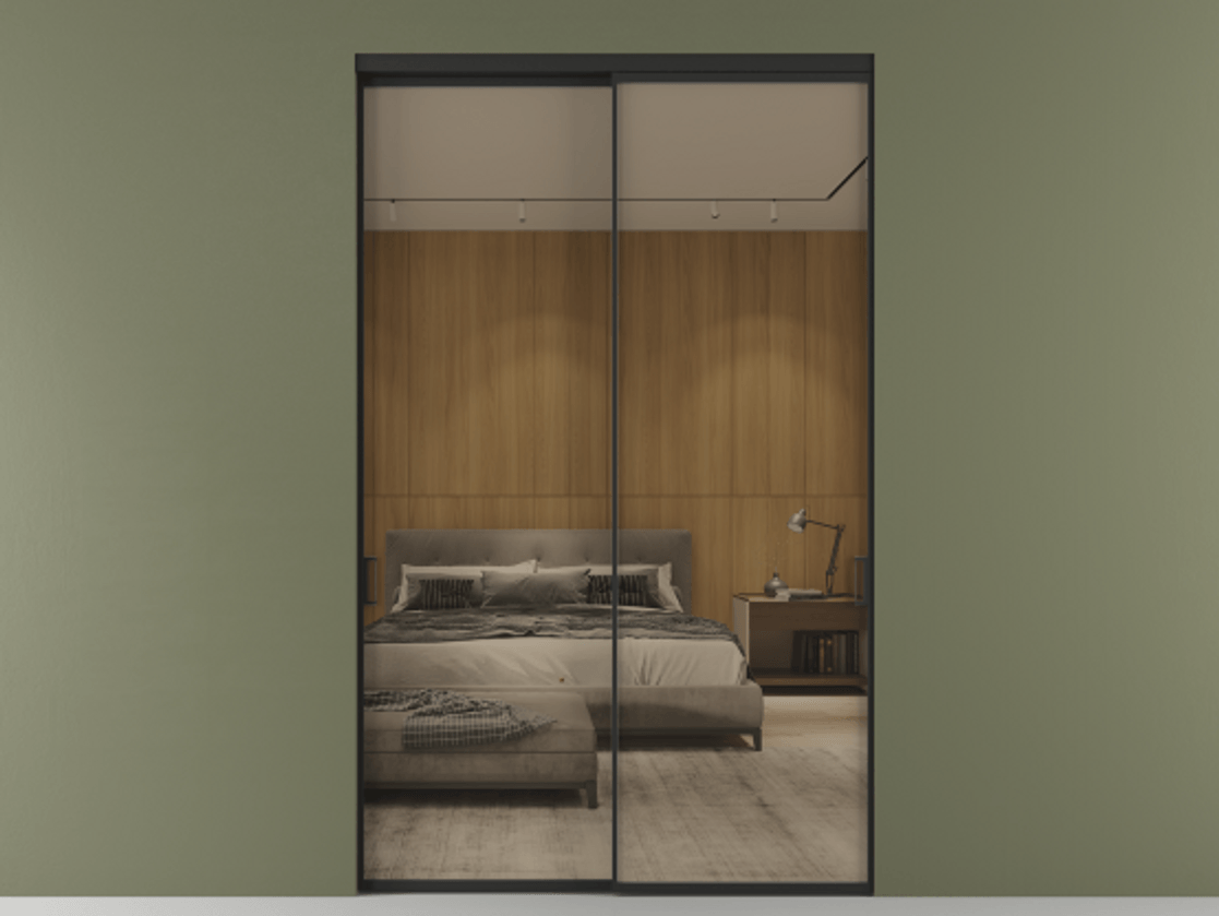 Перегородка Formato внутри проёма 2 створки АЛПР 040.01 Алюминий Черный Рефлективное бронзовое стекло "Stopsol", калёное Цена 445800 ₽  | Volhovec