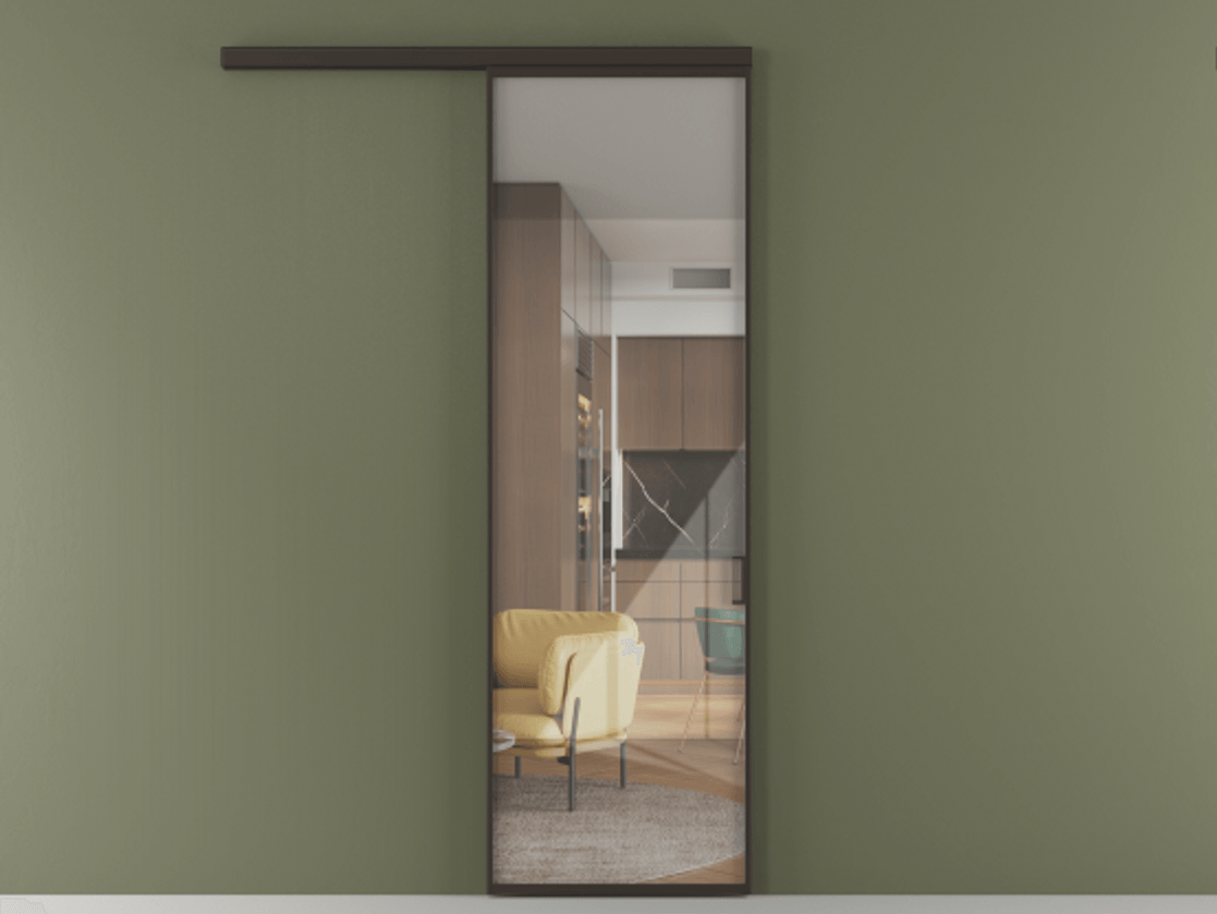 Перегородка Формато вдоль стены 1 створка АЛПР 040.01 Алюминий антрацит Рефлективное прозрачное стекло "Стопсол", калёное Цена 157481 сом  | Volhovec