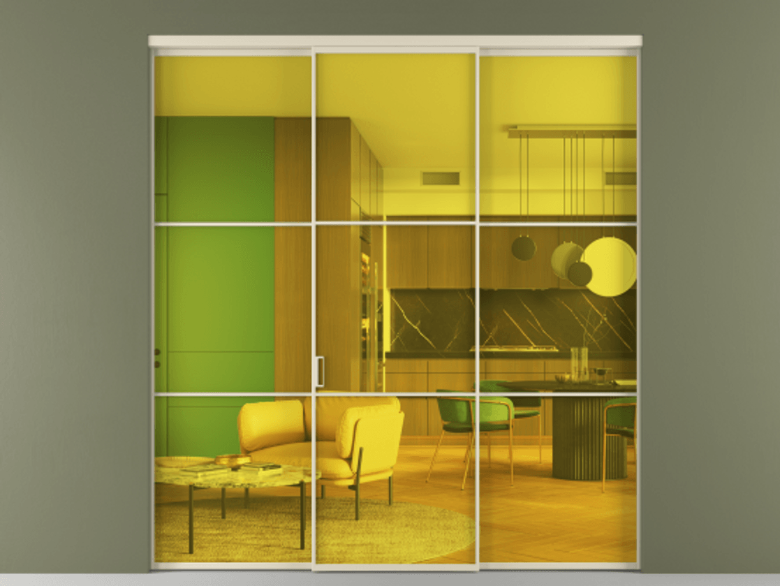 Перегородка Formato внутри проёма 3 створки АЛПР 040.03 Алюминий бежево-серый Прозрачное жёлтое стекло, триплекс Цена 361870 сом | Volhovec