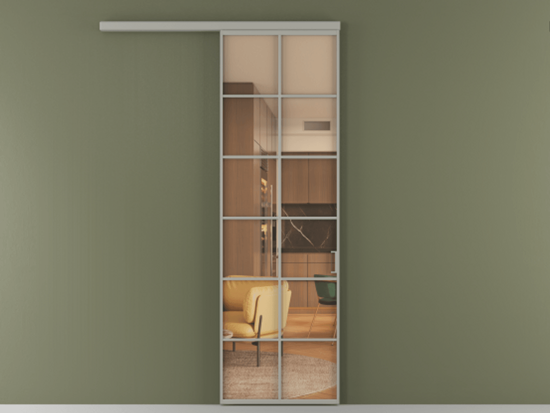 Перегородка Формато вдоль стены 1 створка АЛПР 040.05 Алюминий нейтральный серый Прозрачное оранжевое стекло, триплекс Цена 163980 сом  | Volhovec