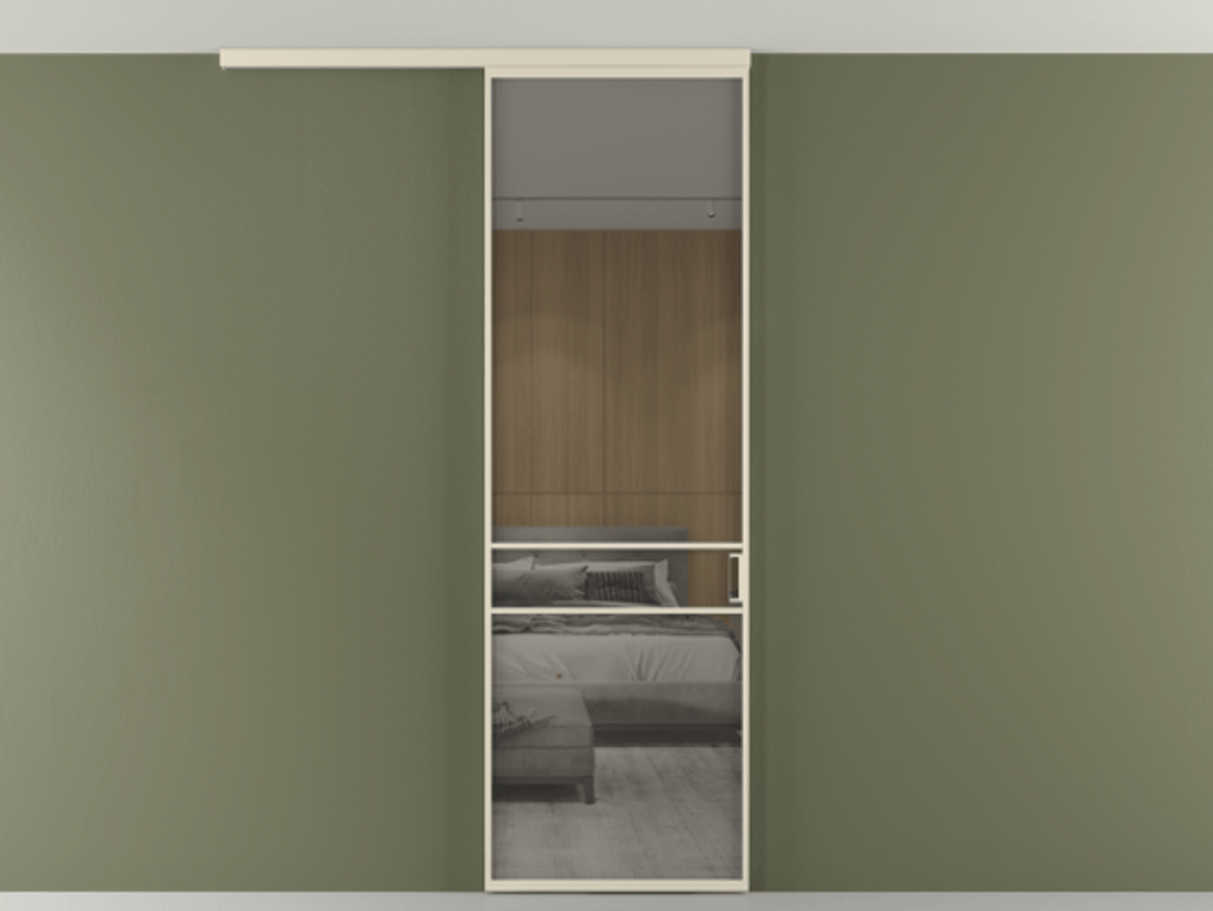 Перегородка Formato вдоль стены на потолок 1 створка АЛПР 040.02 Алюминий бежево-серый Рефлективное серое стекло "Stopsol", калёное Цена 182740 сом | Volhovec