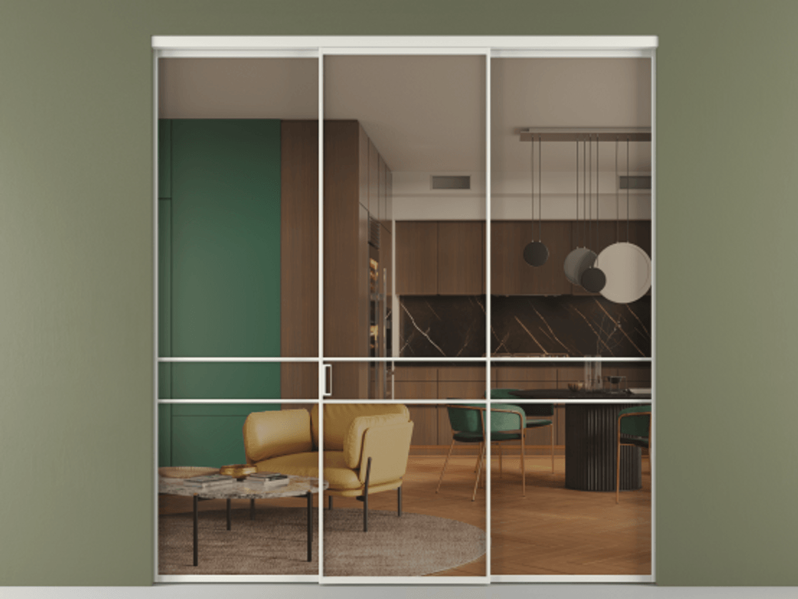 Перегородка Формато внутри проёма 3 створки АЛПР 040.02 Алюминий серый Прозрачное бронзовое стекло, триплекс Цена 345470 сом | Volhovec