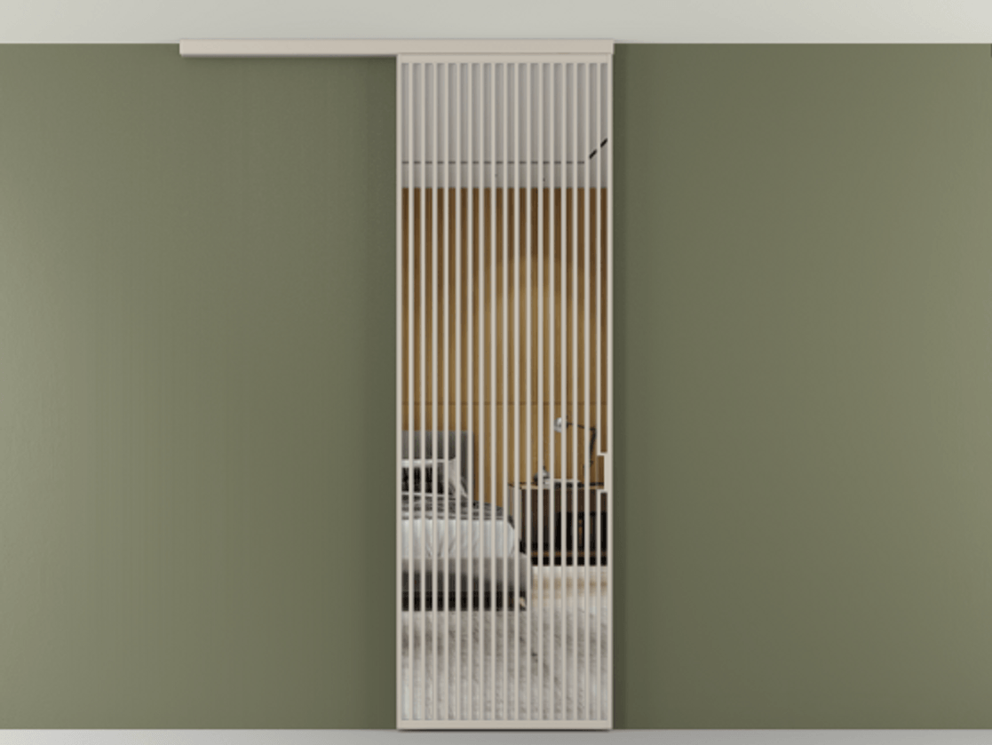 Перегородка Формато вдоль стены на потолок 1 створка АЛПР 040.06 Алюминий светло-бежевый Двустороннее зеркало, триплекс , триплекс 6 мм Цена 272600 сом | Volhovec