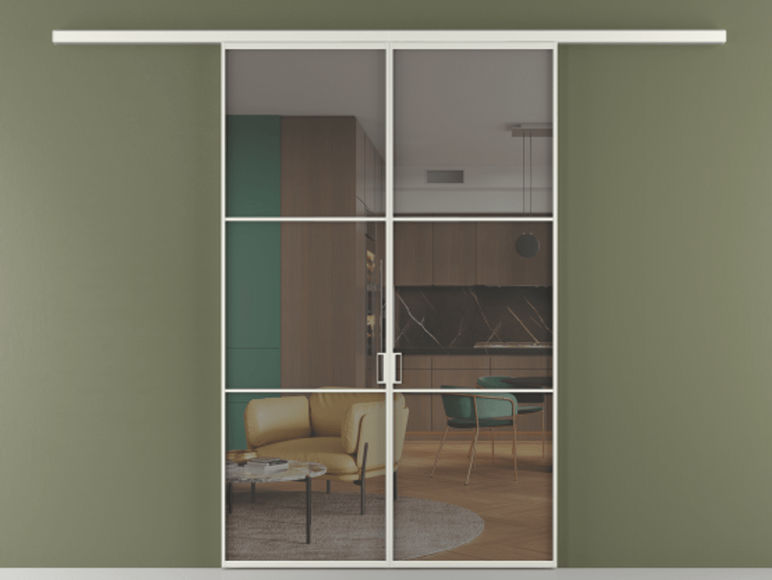 Перегородка Формато вдоль стены 2 створки АЛПР 040.03 Алюминий серый Прозрачное серое стекло, триплекс Цена 284580 сом | Volhovec