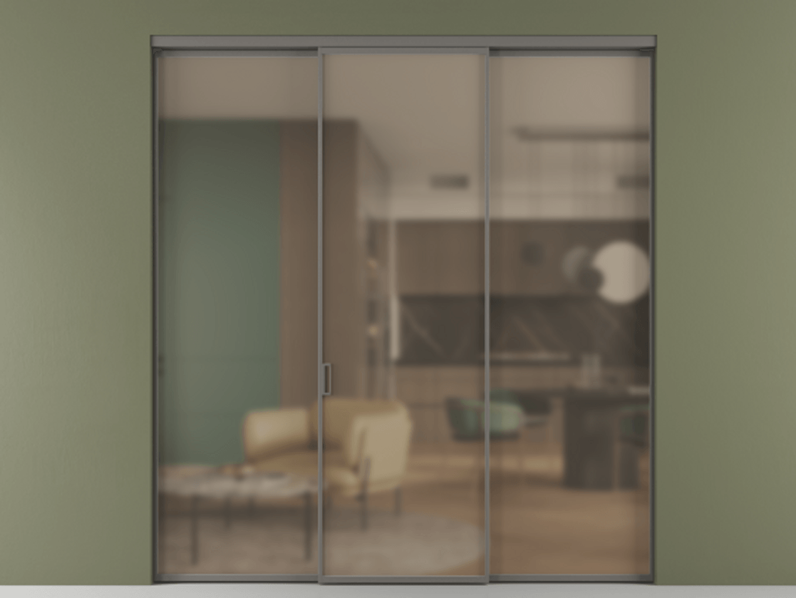 Перегородка Formato внутри проёма 3 створки АЛПР 040.01 Алюминий классический серый Сатинированное бронзовое стекло, триплекс Цена 327780 сом | Volhovec