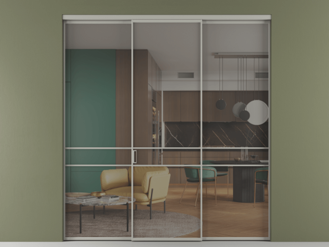 Перегородка Формато внутри проёма 3 створки АЛПР 040.02 Алюминий нейтральный серый Прозрачное серое стекло, триплекс Цена 345470 сом | Volhovec