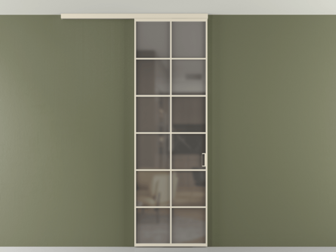 Перегородка Формато вдоль стены на потолок 1 створка АЛПР 040.05 Алюминий бежево-серый Сатинированное серое стекло, триплекс Цена 150390 сом | Volhovec