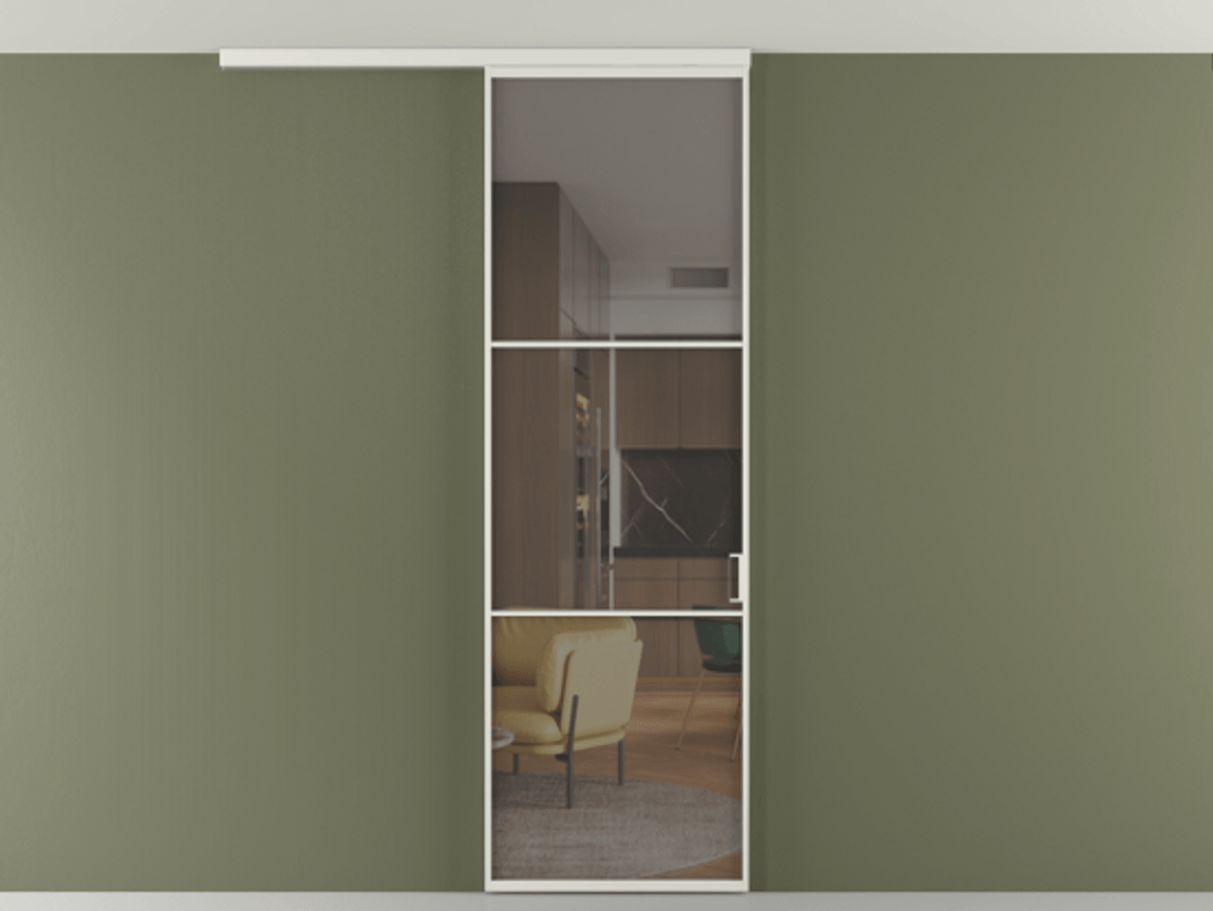 Перегородка Формато вдоль стены на потолок 1 створка АЛПР 040.03 Алюминий серый Прозрачное серое стекло, триплекс Цена 171090 сом | Volhovec