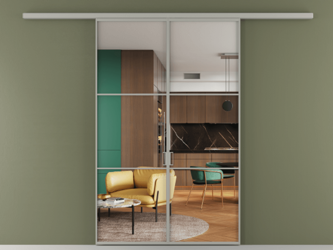 Перегородка Formato вдоль стены 2 створки АЛПР 040.03 Алюминий нейтральный серый Прозрачное стекло "Crystal Vision", калёное Цена 362540 сом | Volhovec