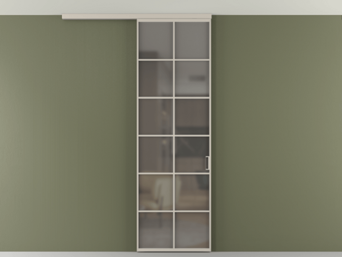 Перегородка Формато вдоль стены на потолок 1 створка АЛПР 040.05 Алюминий светло-бежевый Сатинированное серое стекло, триплекс Цена 157030 сом | Volhovec