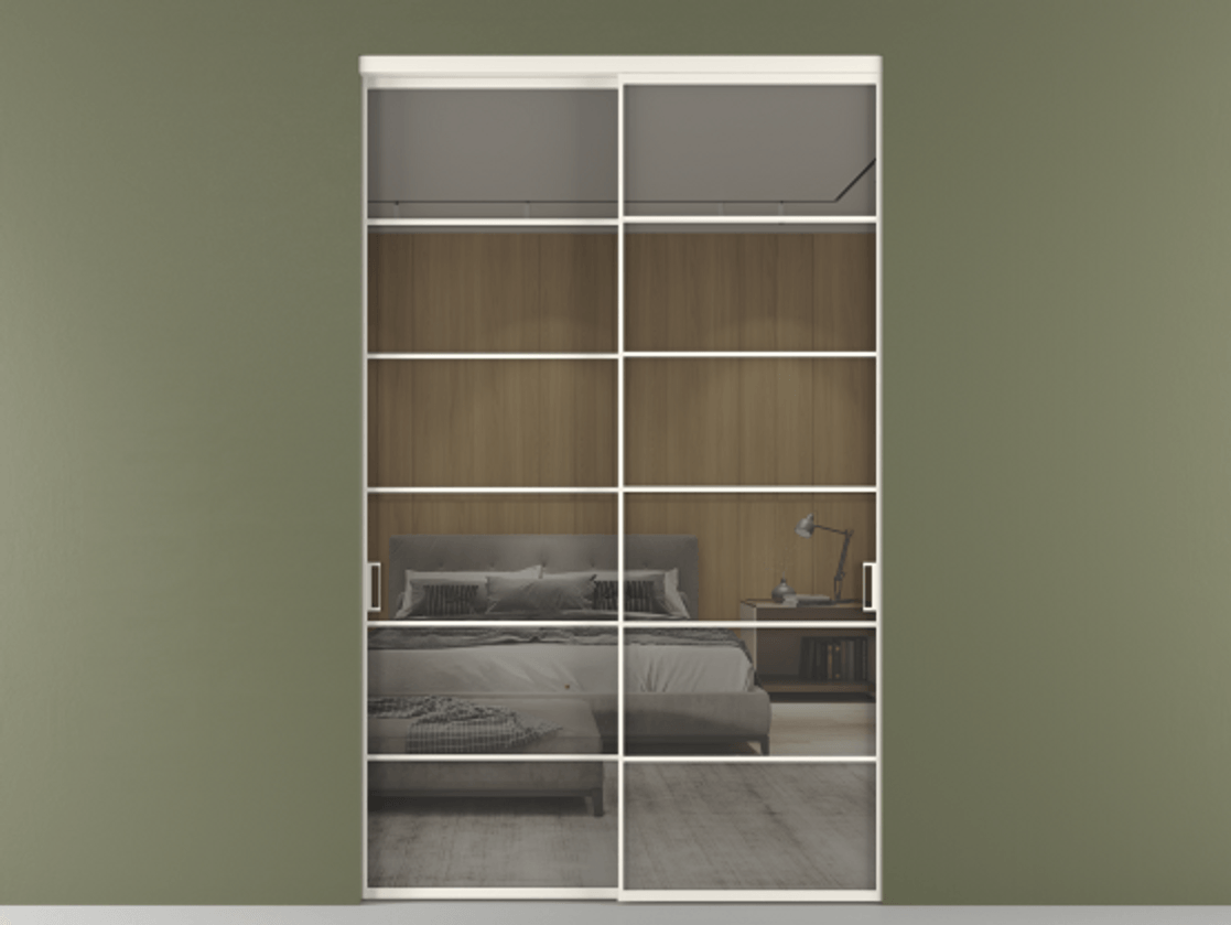 Перегородка Формато внутри проёма 2 створки АЛПР 040.04 Алюминий пудровый белый Рефлективное серое стекло "Стопсол", калёное Цена 719120 сом  | Volhovec