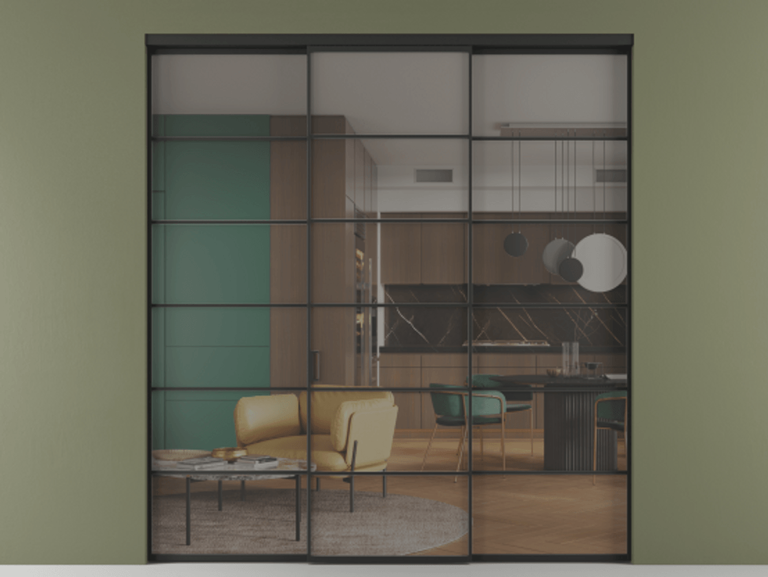 Перегородка Формато внутри проёма 3 створки АЛПР 040.04 Алюминий Черный Прозрачное серое стекло, триплекс Цена 356170 сом | Volhovec