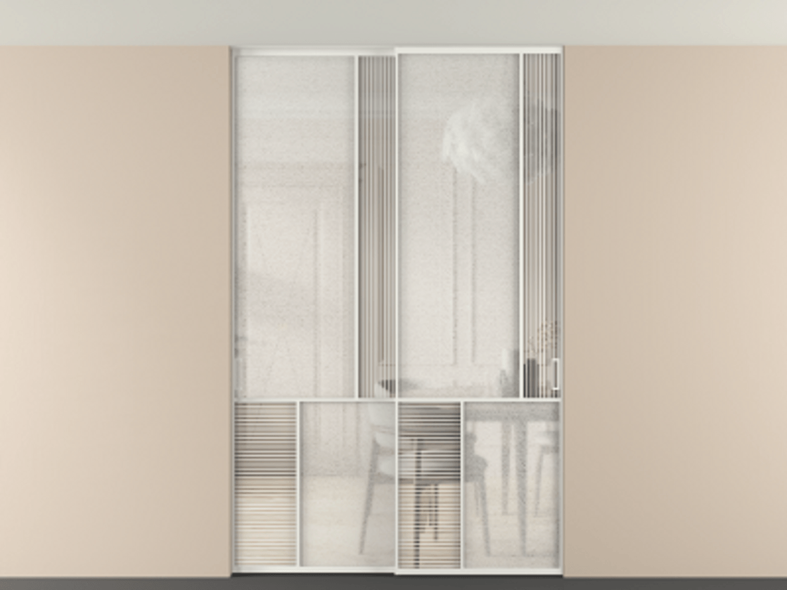 Перегородка Мозаик внутри проёма скрытое крепление в потолок 2 створки АЛПР 041.21 Алюминий светло-серый Рифлёное стекло "Дюна", триплекс, 6 мм + Фактурное стекло "Лёд", триплекс. Цена 495880 сом . Фабрика дверей Волховец 8 (800) 551 43 19 Перегородка Мозаик внутри проёма скрытое крепление в потолок 2 створки АЛПР 041.21 Алюминий светло-серый Рифлёное стекло "Дюна", триплекс, 6 мм + Фактурное стекло "Лёд", триплекс Цена 495880 сом | Volhovec