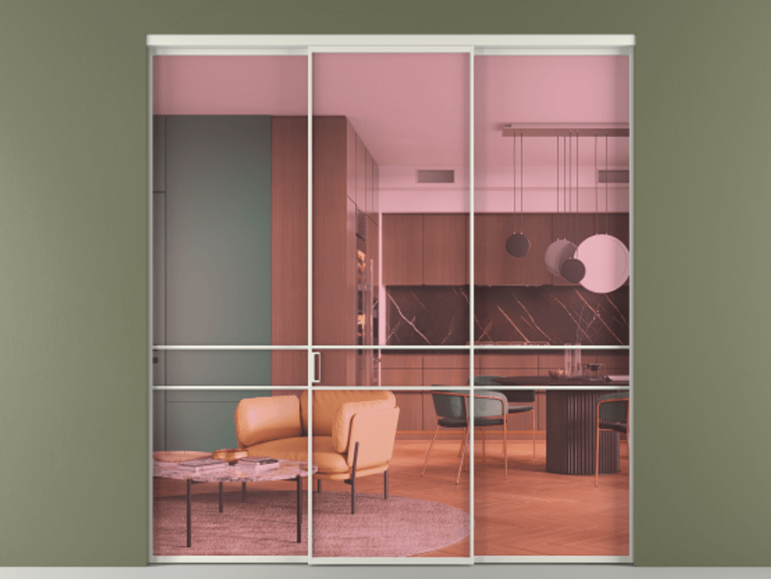 Перегородка Formato внутри проёма 3 створки АЛПР 040.02 Алюминий Белый Прозрачное розовое стекло, триплекс Цена 331930 сом | Volhovec