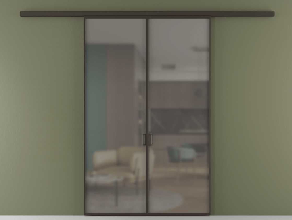 Перегородка Formato вдоль стены 2 створки АЛПР 040.01 Алюминий антрацит Сатинированное серое стекло, триплекс Цена 323520 сом | Volhovec