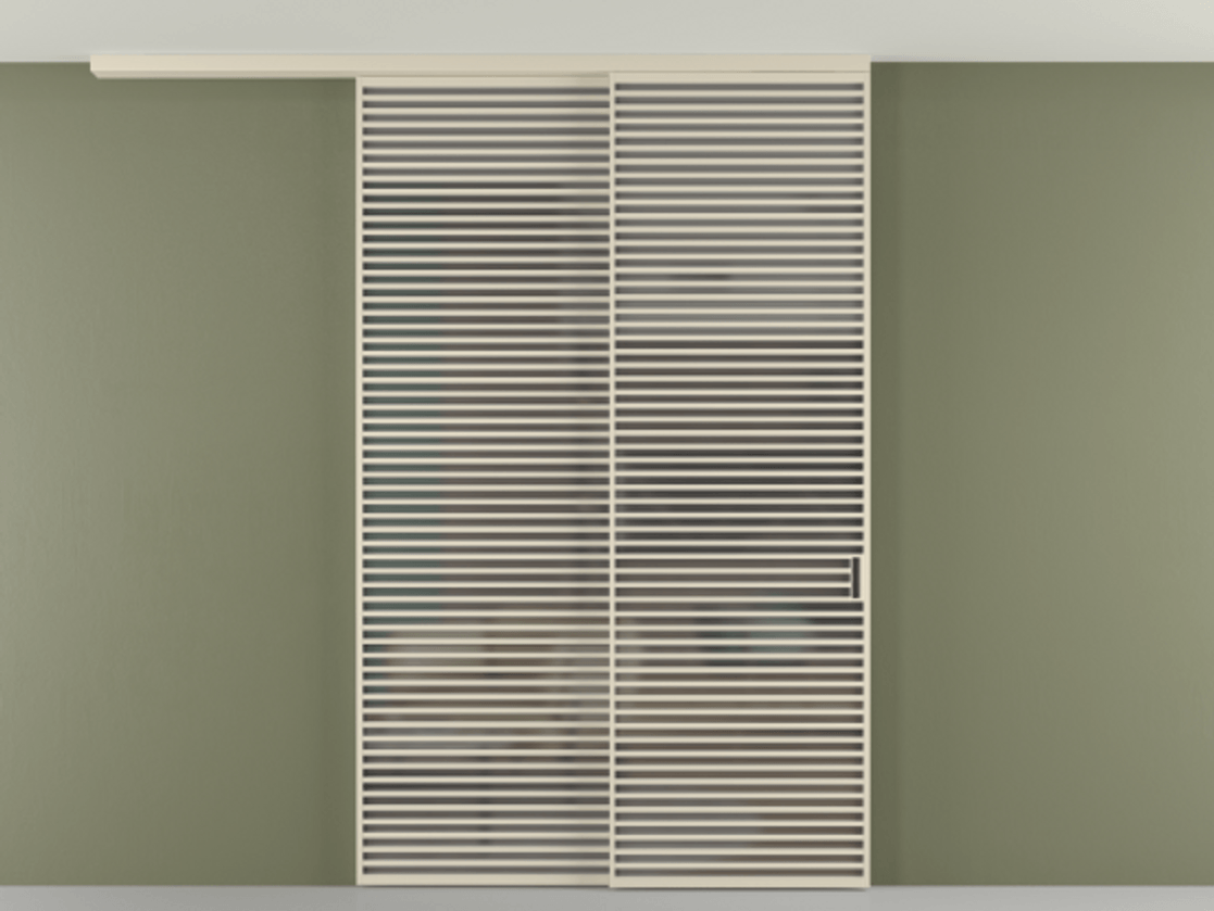 Перегородка Формато вдоль стены на потолок 2 створки с синхронным механизмом АЛПР 040.07 Алюминий бежево-серый Сатинированное серое стекло, триплекс Цена 766760 сом | Volhovec