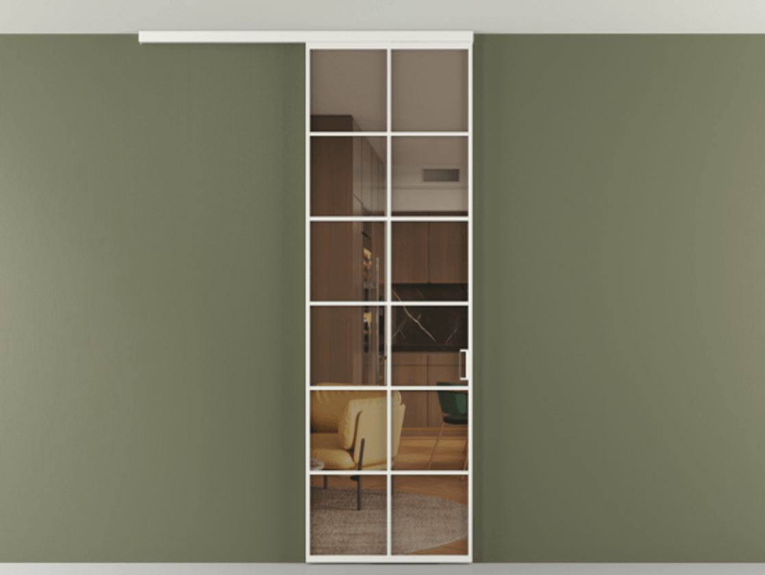 Перегородка Формато вдоль стены на потолок 1 створка АЛПР 040.05 Алюминий светло-серый Прозрачное бронзовое стекло, триплекс Цена 150390 сом | Volhovec