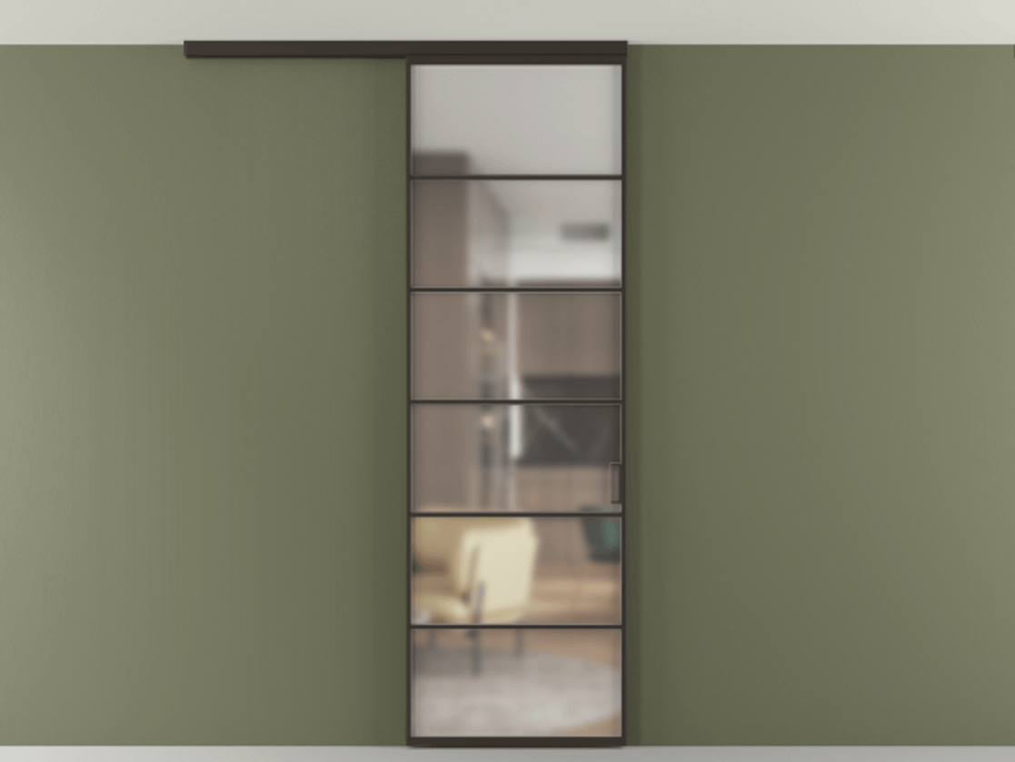 Перегородка Формато вдоль стены на потолок 1 створка АЛПР 040.04 Алюминий антрацит Сатинированное стекло "Мателюкс Кристал Вижн", калёное, матовое, каленое 6 мм Цена 195240 сом | Volhovec