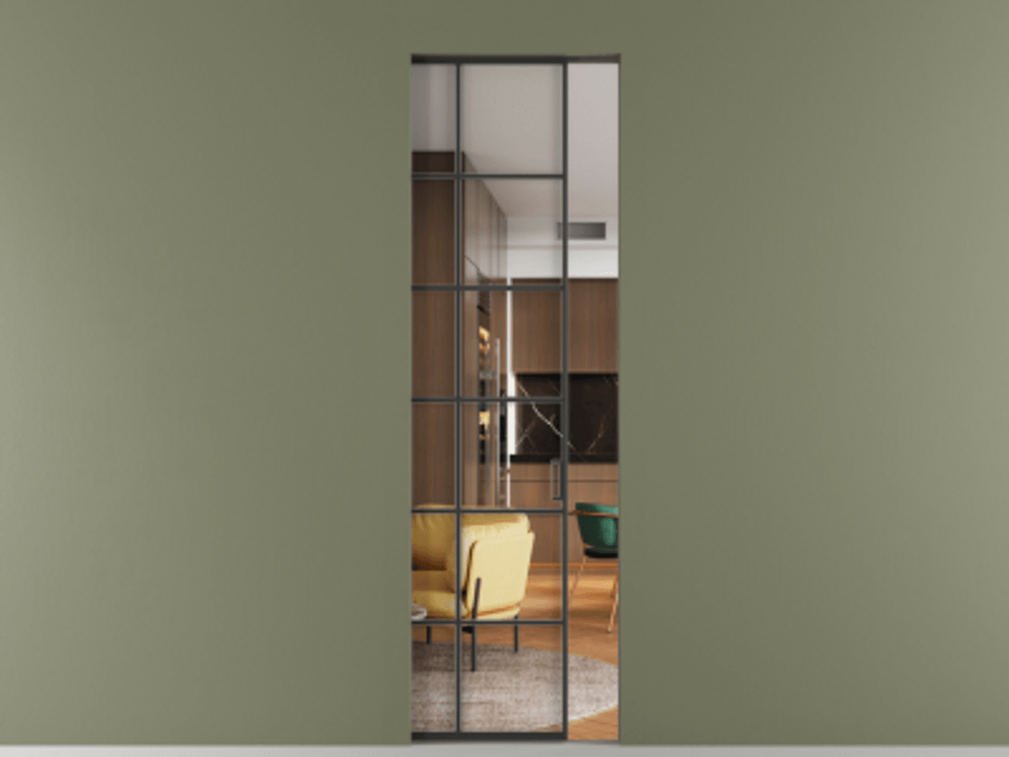 Перегородка Formato скрытый пенал 1 створка АЛПР 040.05 Алюминий Черный Прозрачное стекло "Crystal Vision", калёное Цена 265280 сом | Volhovec