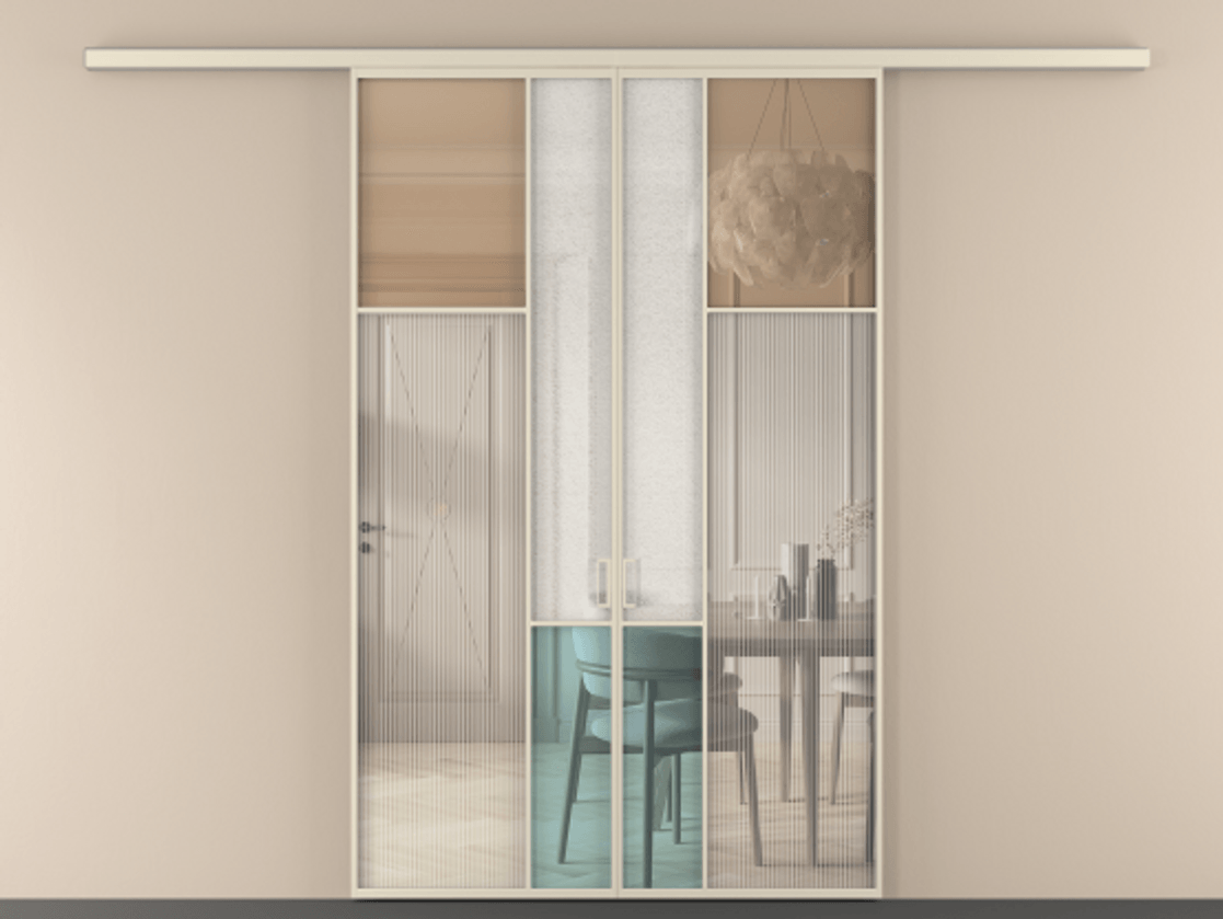 Перегородка Mosaic вдоль стены 2 створки АЛПР 041.11 Алюминий бежево-серый Комбинация стекол Группы 1 и Группы 3 Цена 403110 сом | Volhovec