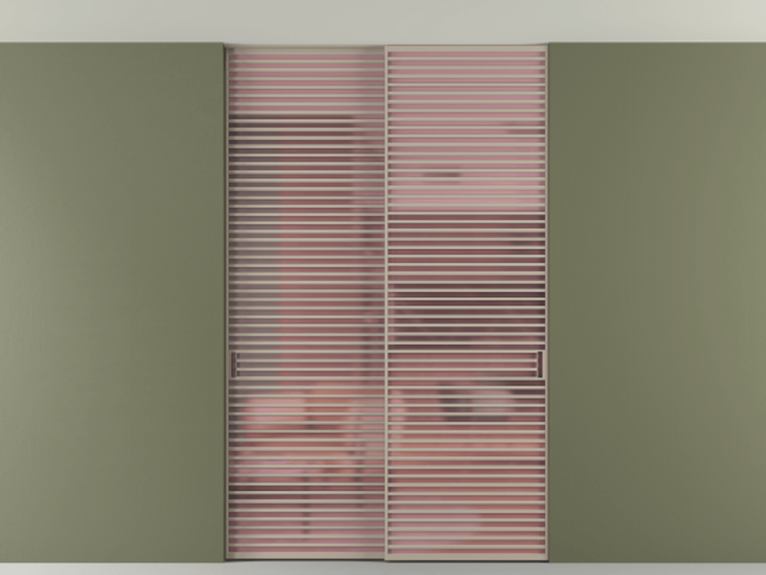 Перегородка Формато внутри проёма скрытое крепление в потолок 2 створки АЛПР 040.07 Алюминий бисквитный Сатинированное розовое стекло, триплекс Цена 596840 сом | Volhovec