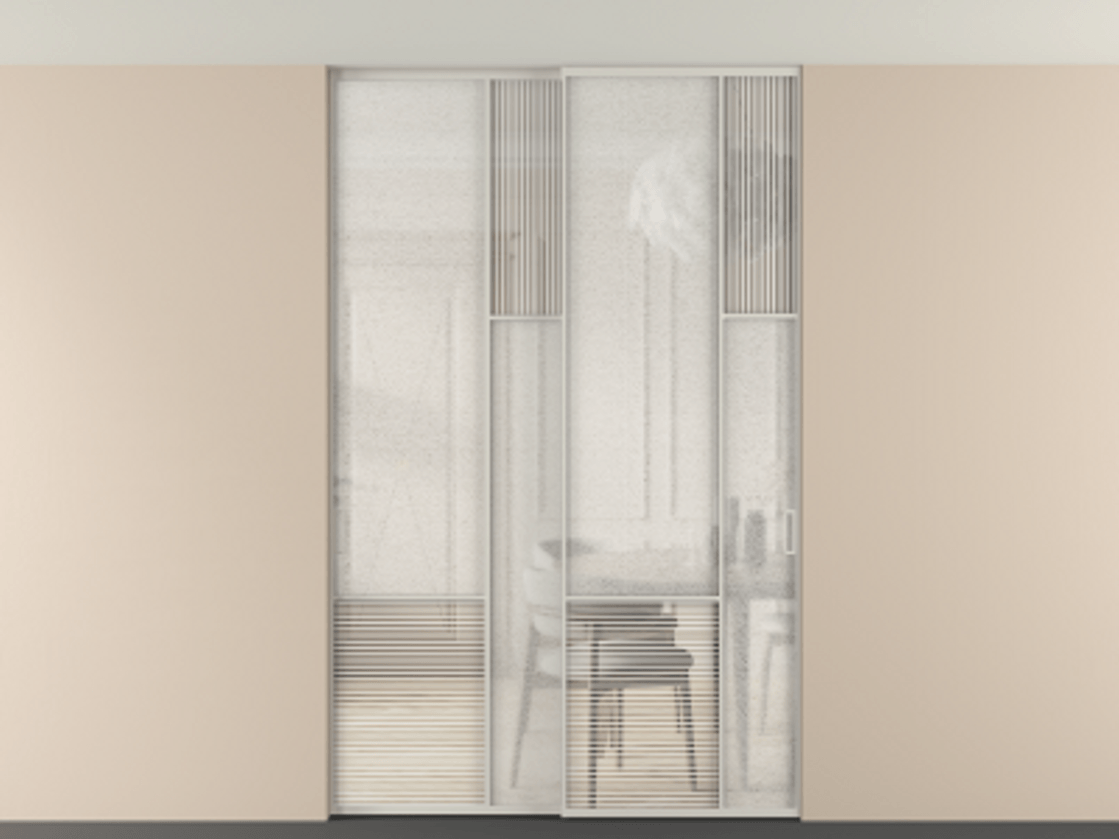 Перегородка Мозаик внутри проёма скрытое крепление в потолок 2 створки АЛПР 041.12 Алюминий тёплый серый Рифлёное стекло "Дюна", триплекс, 6 мм + Фактурное стекло "Лёд", триплекс. Цена 495880 сом . Фабрика дверей Волховец 8 (800) 551 43 19 Перегородка Мозаик внутри проёма скрытое крепление в потолок 2 створки АЛПР 041.12 Алюминий тёплый серый Рифлёное стекло "Дюна", триплекс, 6 мм + Фактурное стекло "Лёд", триплекс Цена 495880 сом | Volhovec