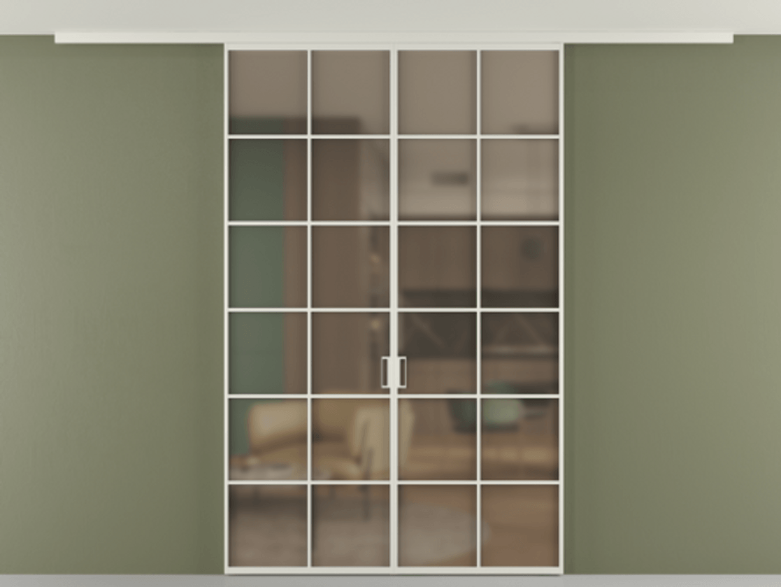 Перегородка Формато вдоль стены на потолок 2 створки АЛПР 040.05 Алюминий Белый Сатинированное бронзовое стекло, триплекс Цена 342420 сом | Volhovec