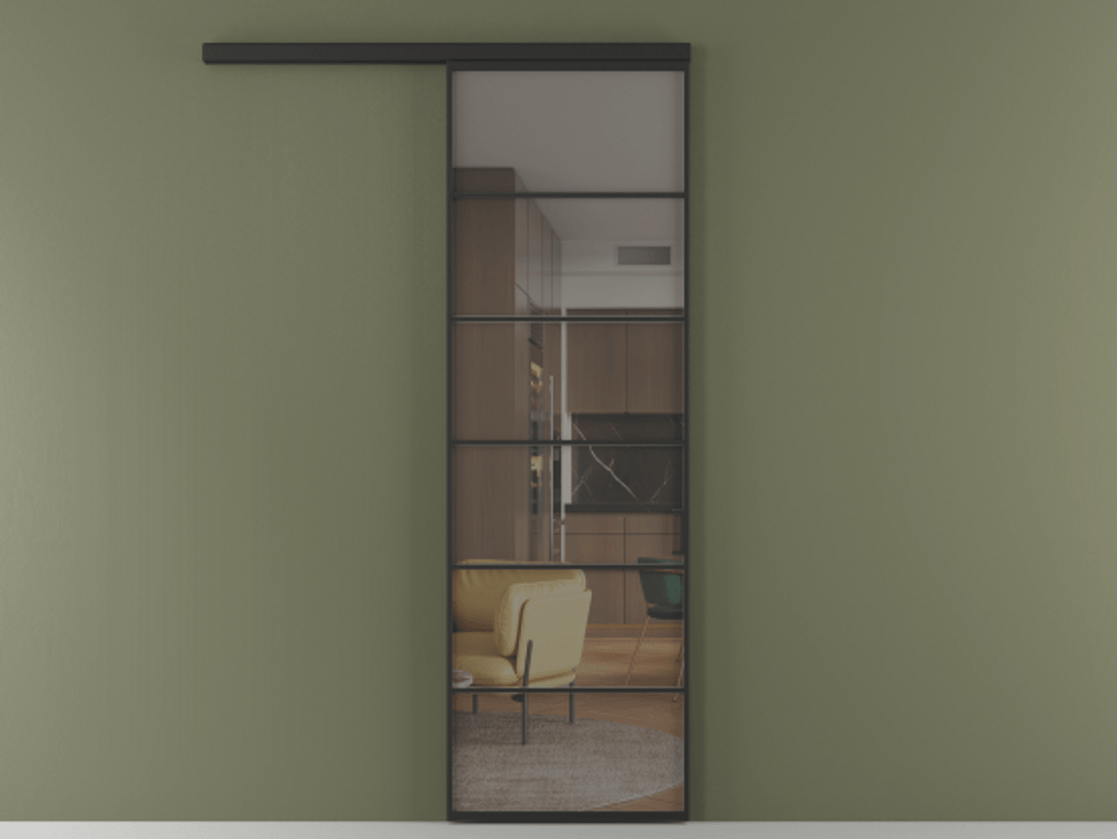 Перегородка Формато вдоль стены 1 створка АЛПР 040.04 Алюминий Черный Прозрачное серое стекло, триплекс Цена 156990 сом  | Volhovec