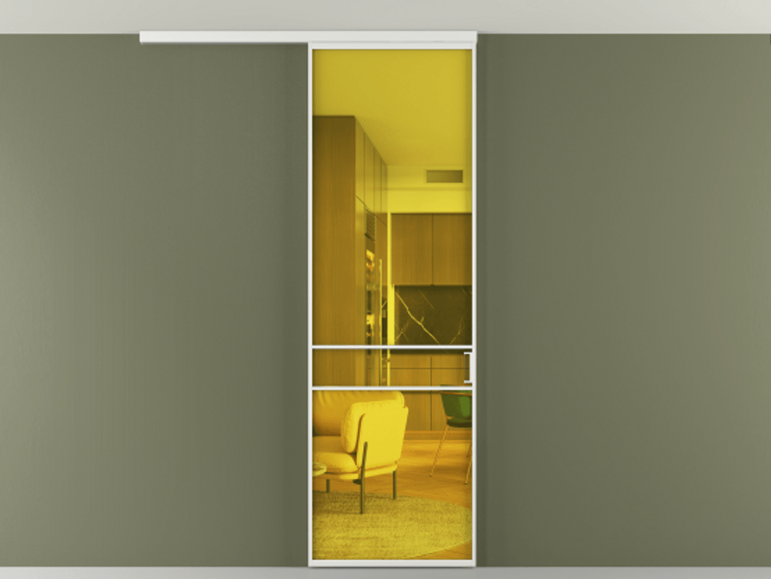 Перегородка Формато вдоль стены на потолок 1 створка АЛПР 040.02 Алюминий белоснежный Прозрачное жёлтое стекло, триплекс Цена 141020 сом | Volhovec