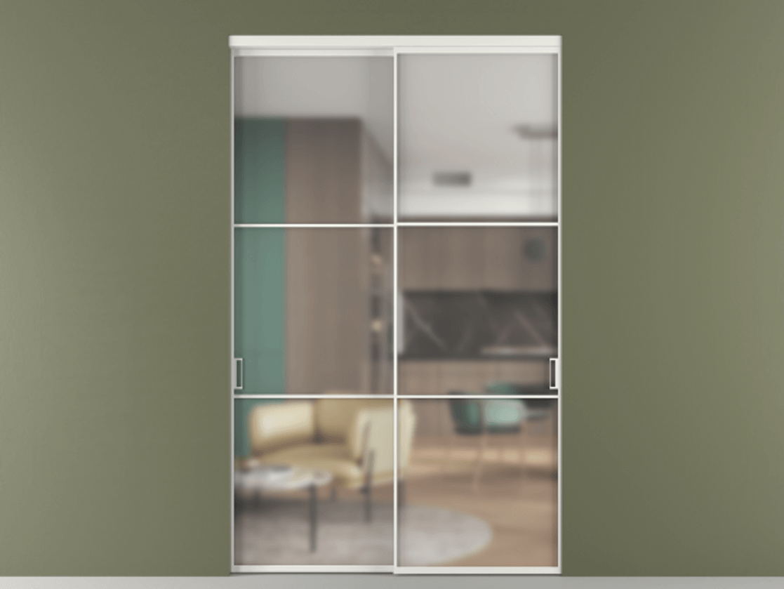 Перегородка Формато внутри проёма 2 створки АЛПР 040.03 Алюминий светло-серый Сатинированное стекло "Мателюкс Кристал Вижн", калёное, матовое, каленое 6 мм Цена 696400 сом  | Volhovec