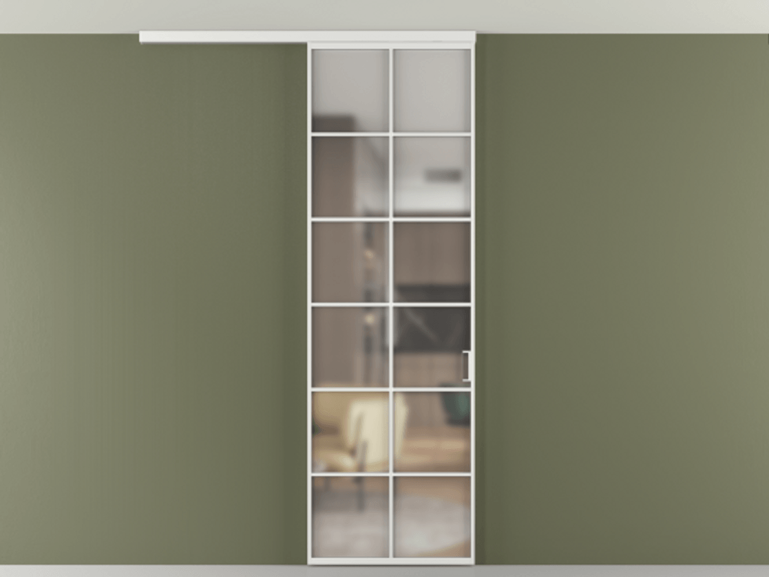 Перегородка Формато вдоль стены на потолок 1 створка АЛПР 040.05 Алюминий белоснежный Сатинированное стекло "Мателюкс Кристал Вижн", калёное, матовое, каленое 6 мм Цена 195240 сом | Volhovec