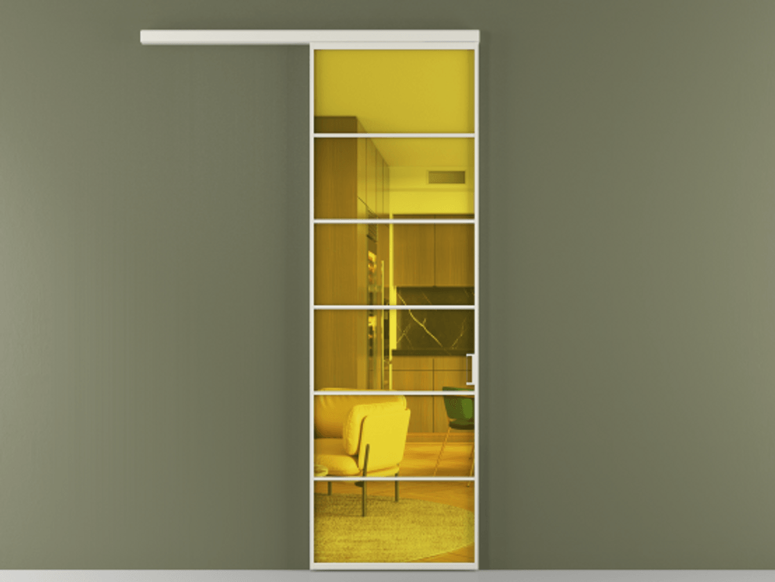 Перегородка Формато вдоль стены 1 створка АЛПР 040.04 Алюминий Белый Прозрачное жёлтое стекло, триплекс Цена 156990 сом  | Volhovec