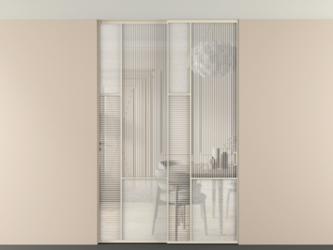 Перегородка Мозаик внутри проёма скрытое крепление в потолок 2 створки АЛПР 041.13 Алюминий бежево-серый Рифлёное стекло "Дюна", триплекс, 6 мм + Фактурное стекло "Лёд", триплекс. Цена 495880 сом . Фабрика дверей Волховец 8 (800) 551 43 19 Перегородка Мозаик внутри проёма скрытое крепление в потолок 2 створки АЛПР 041.13 Алюминий бежево-серый Рифлёное стекло "Дюна", триплекс, 6 мм + Фактурное стекло "Лёд", триплекс Цена 495880 сом | Volhovec