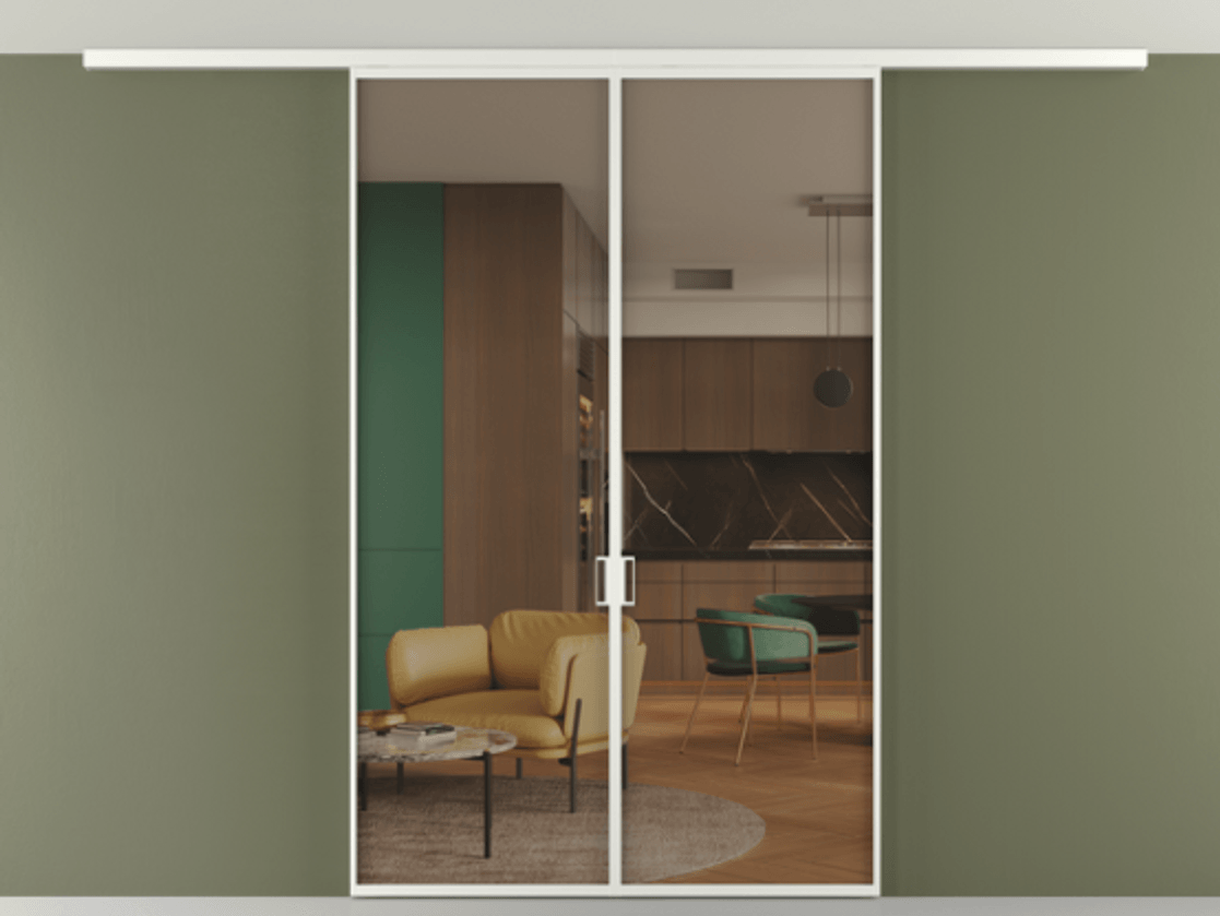 Перегородка Формато вдоль стены на потолок 2 створки АЛПР 040.01 Алюминий светло-серый Прозрачное бронзовое стекло, триплекс Цена 314550 сом | Volhovec