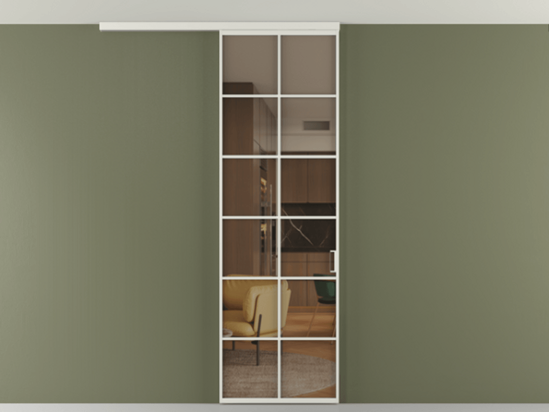 Перегородка Формато вдоль стены на потолок 1 створка АЛПР 040.05 Алюминий серый Прозрачное бронзовое стекло, триплекс Цена 157030 сом | Volhovec