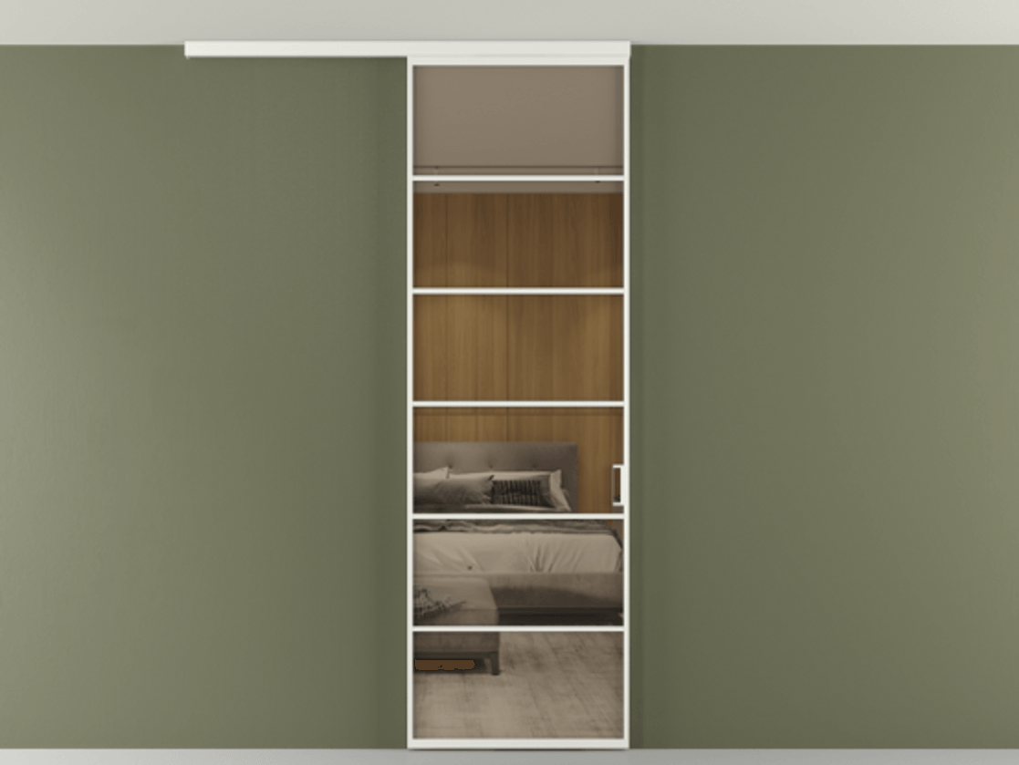 Перегородка Формато вдоль стены на потолок 1 створка АЛПР 040.04 Алюминий светло-серый Рефлективное бронзовое стекло "Стопсол", калёное Цена 195240 сом | Volhovec