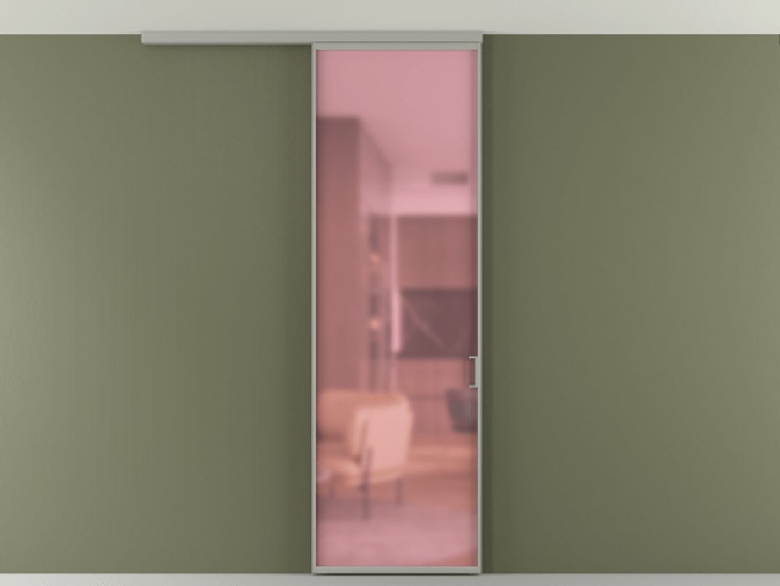 Перегородка Формато вдоль стены на потолок 1 створка АЛПР 040.01 Алюминий нейтральный серый Сатинированное розовое стекло, триплекс Цена 134540 сом | Volhovec