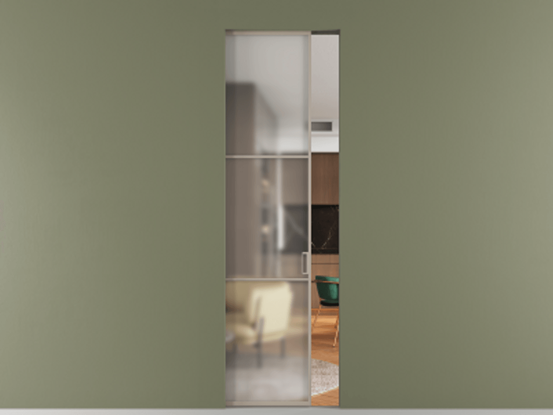 Перегородка Формато скрытый пенал 1 створка АЛПР 040.03 Алюминий бисквитный Сатинированное стекло "Мателюкс Кристал Вижн", калёное, матовое, каленое 6 мм Цена 235550 сом | Volhovec