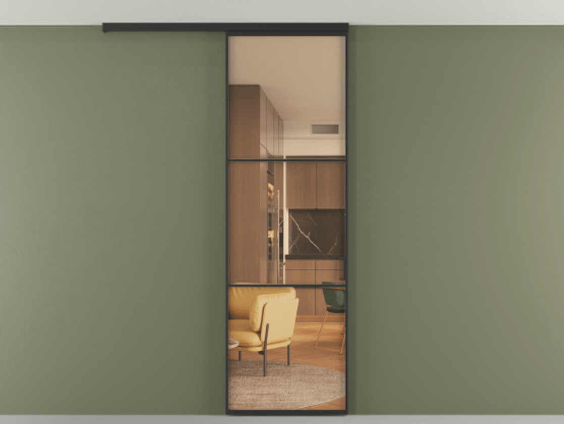 Перегородка Формато вдоль стены на потолок 1 створка АЛПР 040.03 Алюминий Черный Прозрачное оранжевое стекло, триплекс Цена 135680 сом | Volhovec