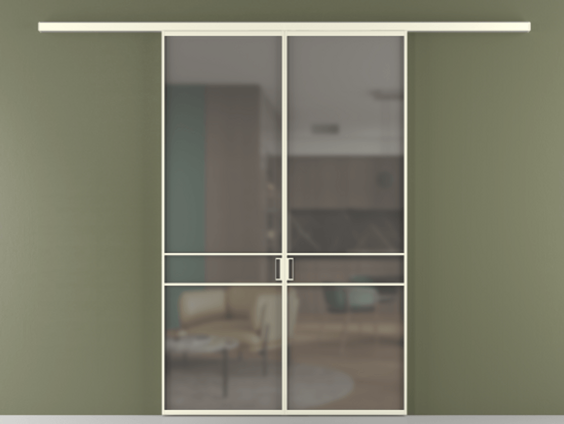 Перегородка Формато вдоль стены 2 створки АЛПР 040.02 Алюминий молочно-белый Сатинированное серое стекло, триплекс Цена 284580 сом | Volhovec